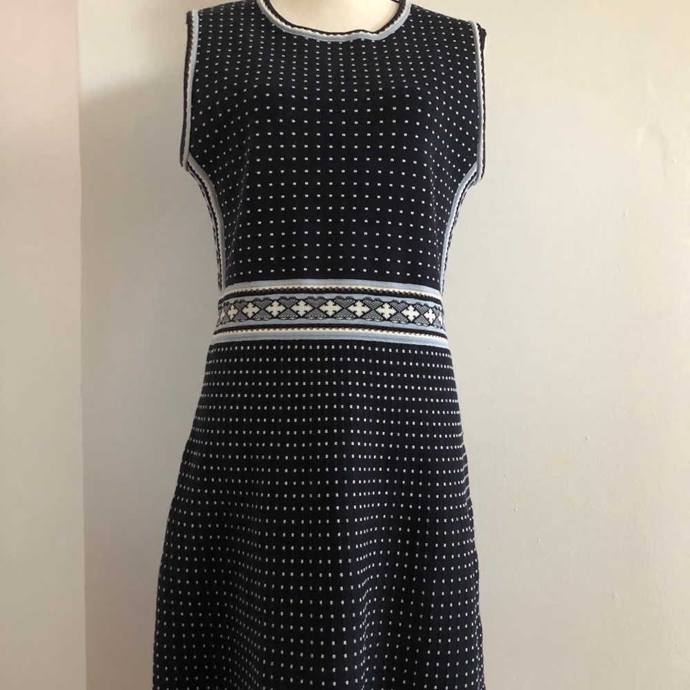 Tory Burch size medium, dark blue geometric pattern dress.